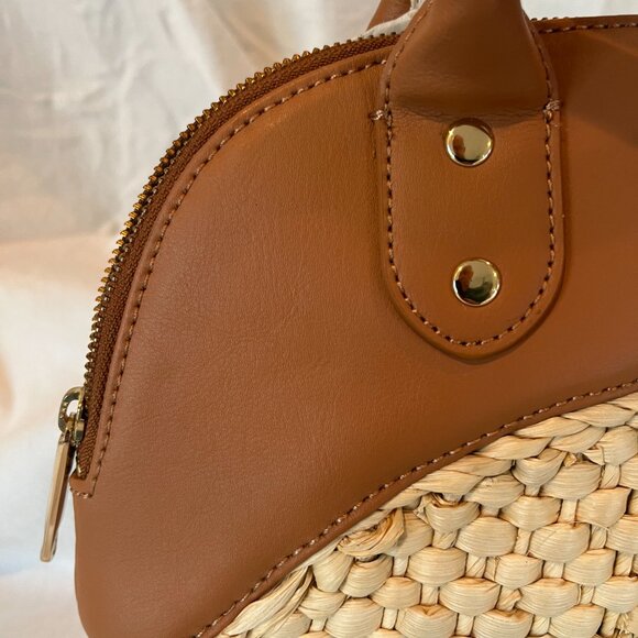 Talbots Leather & Straw Handbag -- Woven -- New With Tags - Picture 2 of 12